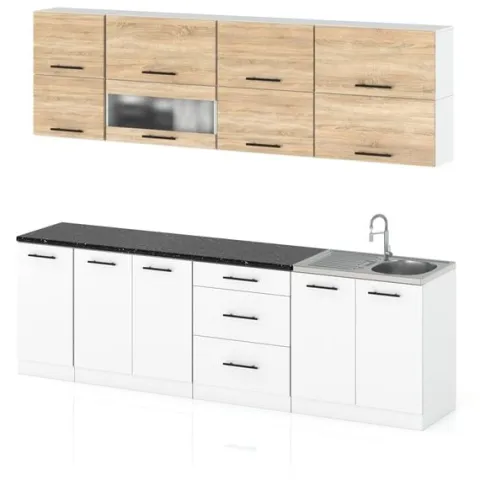 Meble Kuchenne Zestaw Robo Lux 2.6m Kuchnia Modułowa Dąb Sonoma Biały Mat