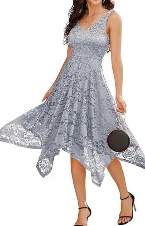 MEETJEN ELEGANCKA SUKIENKA KOKTAJLOWA Z KORONKĄ NOWA 2XL