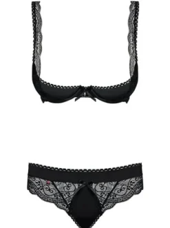 Miamor komplet 2 cz. czarny - zachęcający do zabawy komplecik w kolorze czarnym Obsessive L/XL