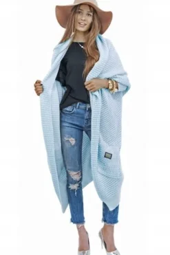 MIKOS Długa Narzutka Sweter Kardigan z Rękawem 658