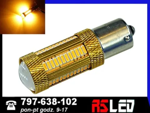 mocna żarówka 69 LED SMD 4041 P21W ba15s pomarańczowa 12v 24v kierunki