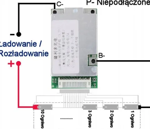 Moduł BMS 10s 15A Li-ion 18650 36V 42V Ładowarka