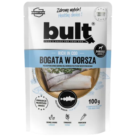 MOKRA KARMA DLA PSA BULT SASZETKA MIELONKA BOGATA W DORSZA ZESTAW 10x100G