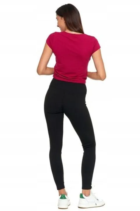 Moraj Prążkowane Damskie Legginsy z Wysokim Stanem 1500-013 czarny S/M