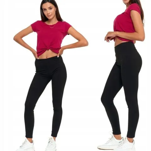 Moraj Prążkowane Damskie Legginsy z Wysokim Stanem 1500-013 czarny S/M