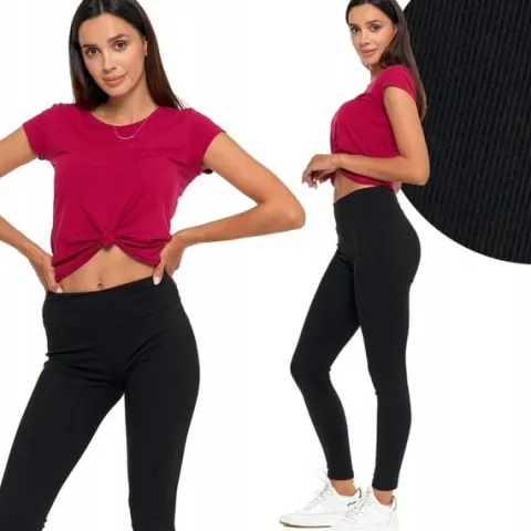 Moraj Prążkowane Damskie Legginsy z Wysokim Stanem 1500-013 czarny S/M
