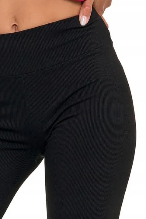 Moraj Prążkowane Damskie Legginsy z Wysokim Stanem 1500-013 czarny S/M
