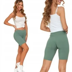 Moraj Prążkowane Legginsy Kolarki z Wysokim Stanem 850-013 Zielony L/XL
