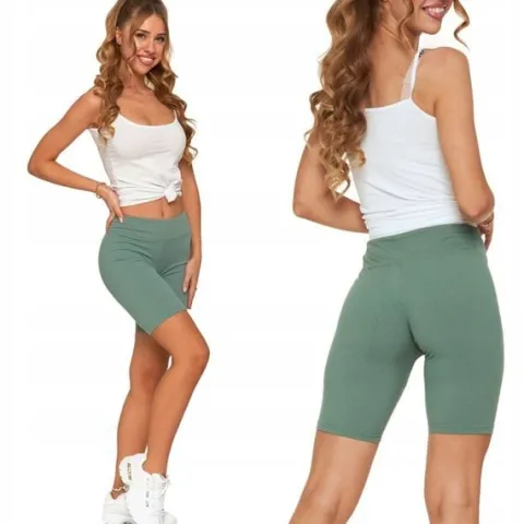 Moraj Prążkowane Legginsy Kolarki z Wysokim Stanem 850-013 Zielony L/XL
