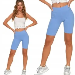 Moraj Prążkowane Legginsy Kolarki z Wysokim Stanem 850-013 Niebieski L/XL