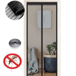 Moskitiera Magnetyczna na Drzwi Balkonowe 95x200 cm Siatka na Owady Czarna