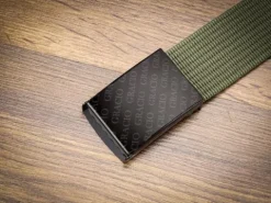 Męski KHAKI Pasek CZARNA Zaciskowa KLAMRA Krótki do SPODNI 95cm