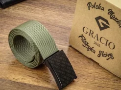 Męski KHAKI Pasek CZARNA Zaciskowa KLAMRA Krótki do SPODNI 95cm