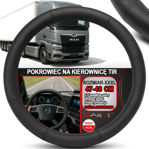 NAKŁADKA NA KIEROWNICĘ TIR CIĘŻARÓWKA SKÓRZANY POKROWIEC SKÓRA 47-48 CM
