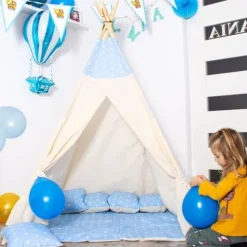 Namiot Tipi dla dzieci wigwam błękitny w gwiazdki XXL