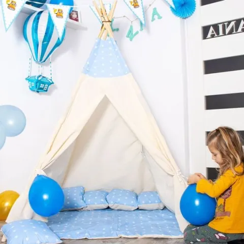 Namiot Tipi dla dzieci wigwam błękitny w gwiazdki XXL