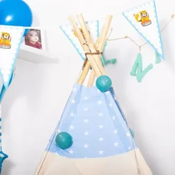 Namiot Tipi dla dzieci wigwam błękitny w gwiazdki XXL
