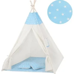 Namiot Tipi dla dzieci wigwam błękitny w gwiazdki XXL