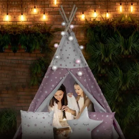 Namiot tipi dla dzieci ze światełkami Nukido - różowe w gwiazdki