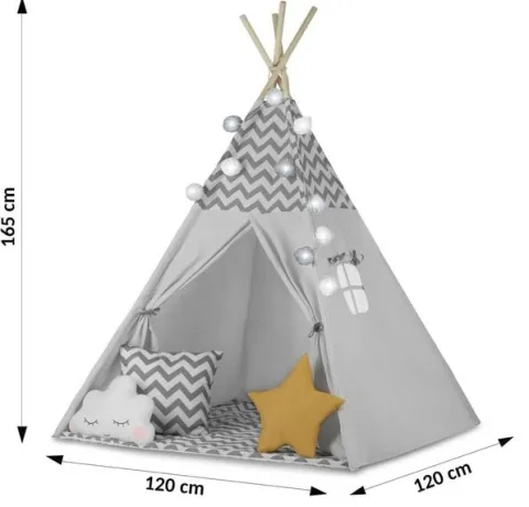 Namiot tipi dla dzieci ze światełkami Nukido - szary
