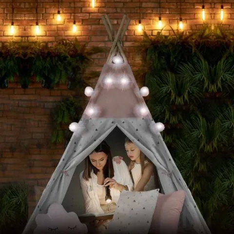 Namiot tipi dla dzieci z girlandą i światełkami Nukido - różowy