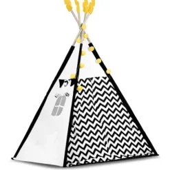 Namiot tipi dla dzieci z girlandą i światełkami Nukido biało czarny z pandą