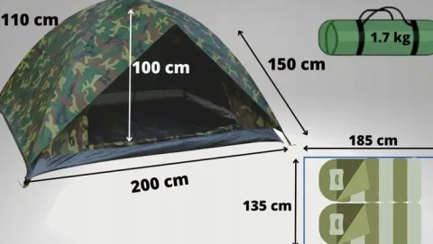 NAMIOT TURYSTYCZNY 2 OSOBOWY Z TROPIKIEM 3000mm KEMPINGOWY WODOODPORNY MORO
