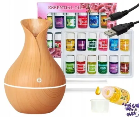 NAWILŻACZ POWIETRZA DYFUZOR ZAPACHOWY AROMATERAPIA + OLEJKI ETERYCZNE x12