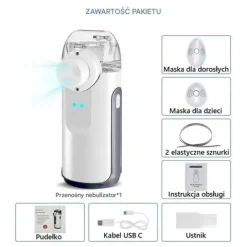 NEBULIZATOR SIATECZKOWY INHALATOR PRZENOŚNY CICHY DLA DZIECI I DOROSŁYCH