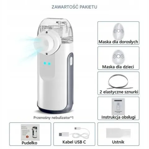 NEBULIZATOR SIATECZKOWY INHALATOR PRZENOŚNY CICHY DLA DZIECI I DOROSŁYCH