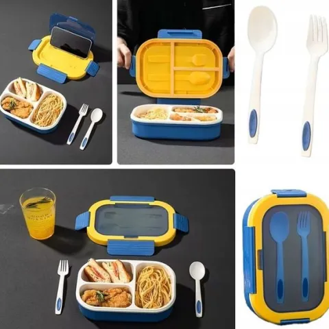 ŚNIADANIÓWKA LUNCHBOX 3 PRZEGRÓDKI SZTUĆCE LUNCH BOX POJEMNIK ŚNIADANIE