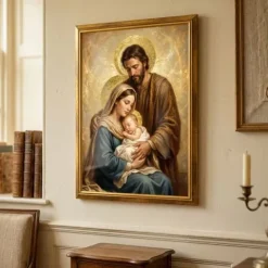 Obraz Święta Rodzina w Złotej Drewnianej Ramie Duży 50x70 Prezent na Ślub