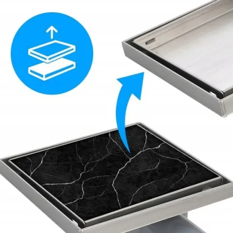 ODPŁYW LINIOWY KWADRATOWY 15x15 CM INOX OBROTOWY NISKI SYFON 360 DL07 FIX