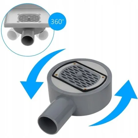 ODPŁYW LINIOWY KWADRATOWY 15x15 CM INOX OBROTOWY NISKI SYFON 360 DL07 FIX