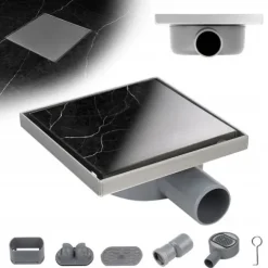 ODPŁYW LINIOWY KWADRATOWY 15x15 CM INOX OBROTOWY NISKI SYFON 360 DL07 FIX