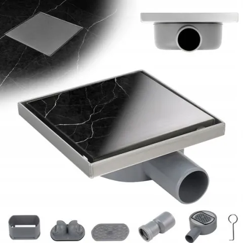 ODPŁYW LINIOWY KWADRATOWY 15x15 CM INOX OBROTOWY NISKI SYFON 360 DL07 FIX