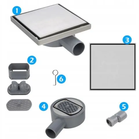 ODPŁYW LINIOWY KWADRATOWY 15x15 CM INOX OBROTOWY NISKI SYFON 360 DL07 FIX