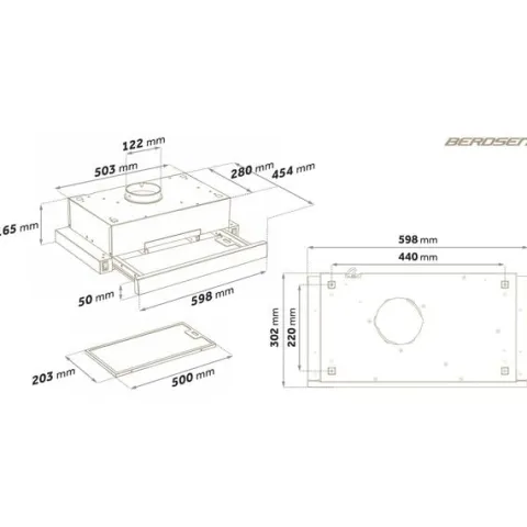 Okap kuchenny podszafkowy teleskopowy 60 cm Berdsen BE-60-LW czarno-złoty