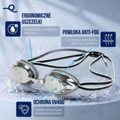 Okularki, gogle do wody z powłoką przeciw parowaniu zestaw zatyczki do uszu i nosa okulary na basen