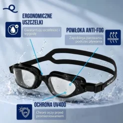 Okulary do pływania z zatyczkami do uszu, nosa zestaw okularki na basen UV Anti-fog