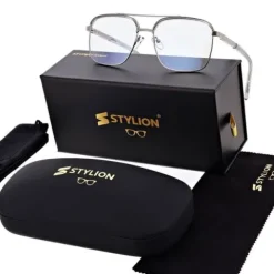 Okulary pilotki zerówki z filtrem Blue Light 25177E szary/srebrny