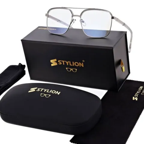 Okulary pilotki zerówki z filtrem Blue Light 25177E szary/srebrny
