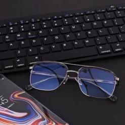 Okulary pilotki zerówki z filtrem Blue Light 25177E szary/srebrny