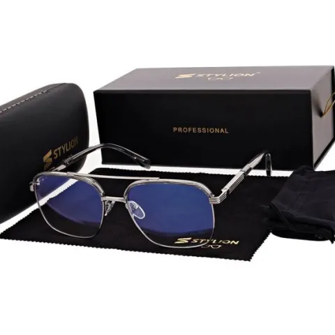 Okulary pilotki zerówki z filtrem Blue Light 25177E szary/srebrny