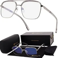 Okulary pilotki zerówki z filtrem Blue Light 25177E szary/srebrny