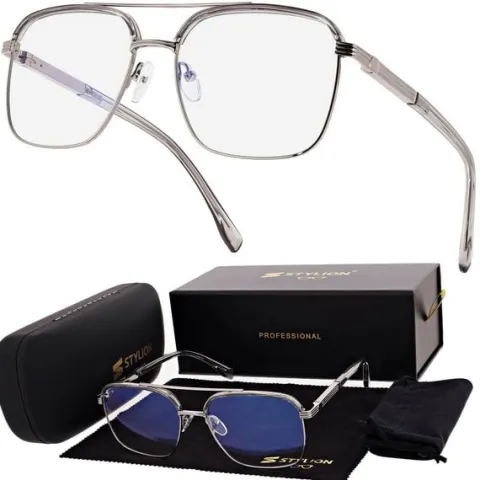 Okulary pilotki zerówki z filtrem Blue Light 25177E szary/srebrny