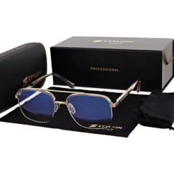Okulary pilotki zerówki z filtrem Blue Light 25177C beż/złoty
