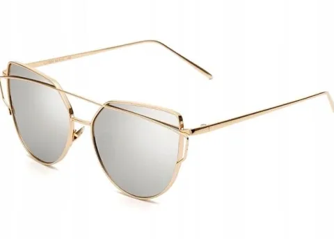 Okulary złote glam kocie oko metalowe damskie boho UV400 Lustrzanki Gold