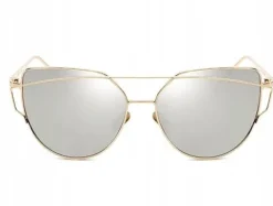 Okulary złote glam kocie oko metalowe damskie boho UV400 Lustrzanki Gold