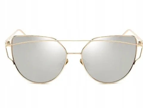 Okulary złote glam kocie oko metalowe damskie boho UV400 Lustrzanki Gold